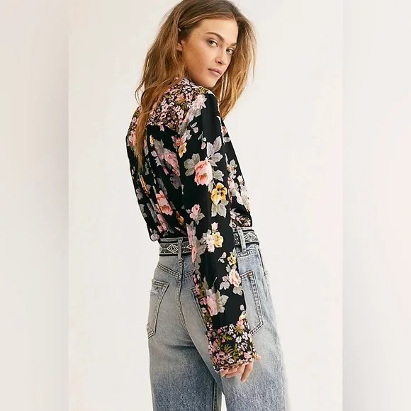 Free People Floral Blouse - Black and Pink - Picture 2 of 5